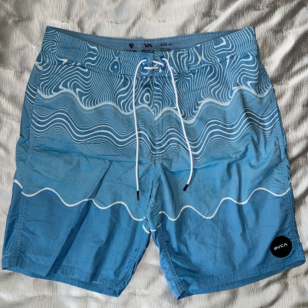 RVCA Men's Wave Pattern Blue Board Shorts